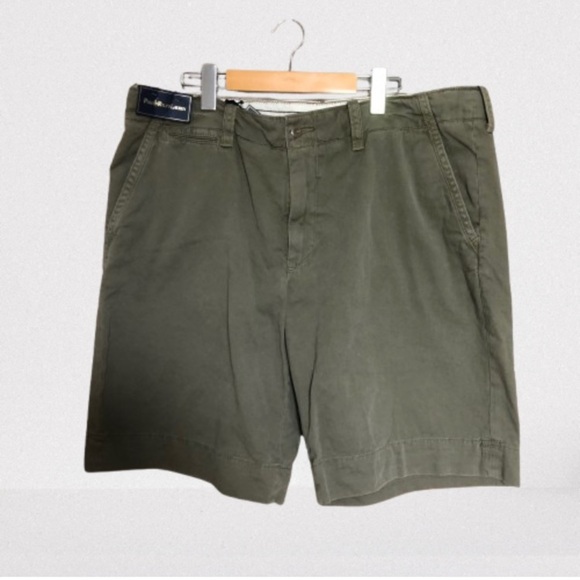 Polo Ralph Lauren New Army Green Flat Front Chino Shorts Size 38 - Picture 1 of 12